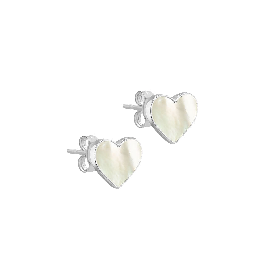 Sterling Silver Mother of Pearl Heart Stud Earrings
