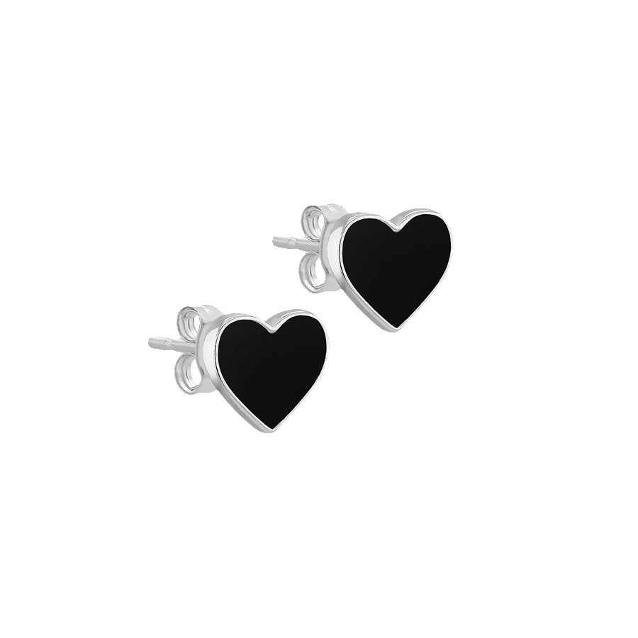 Sterling Silver Onyx Heart Stud Earrings