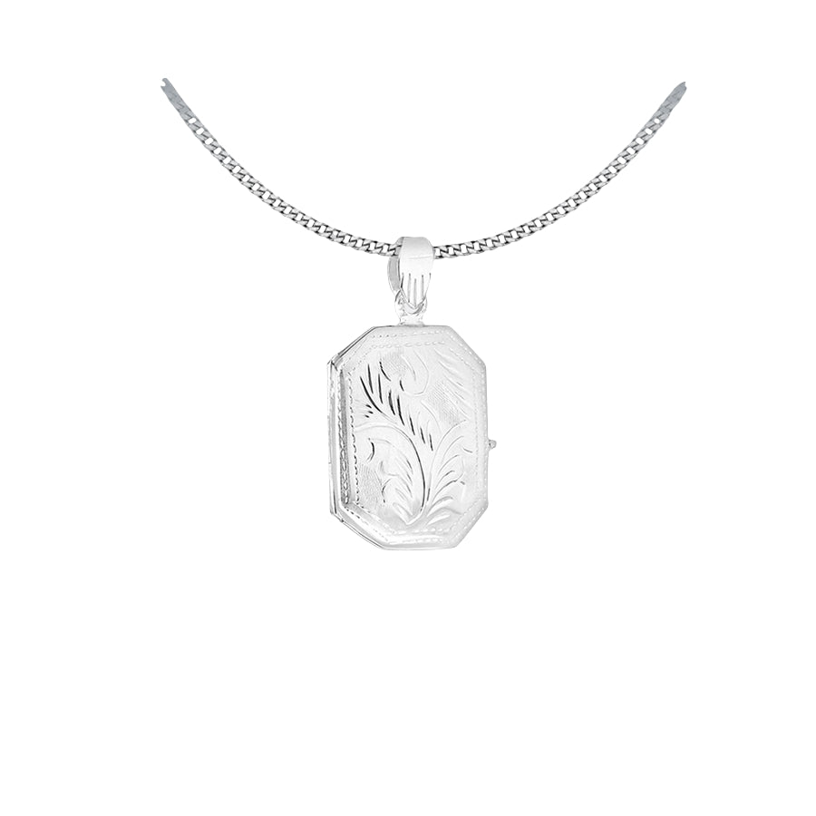 Sterling Silver Octagonal Engraved Locket