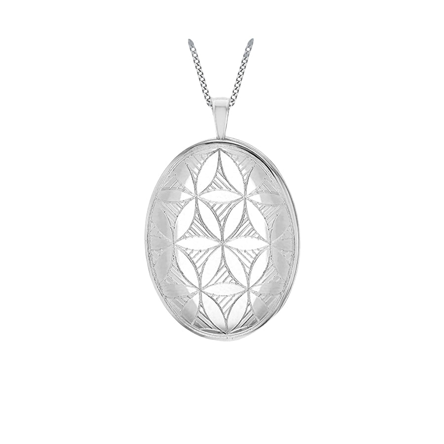 Sterling Silver Oval Floral Pattern Locket