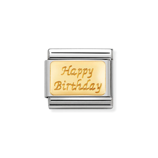 Nomination Classic Link Happy Birthday Charm in Yellow Gold