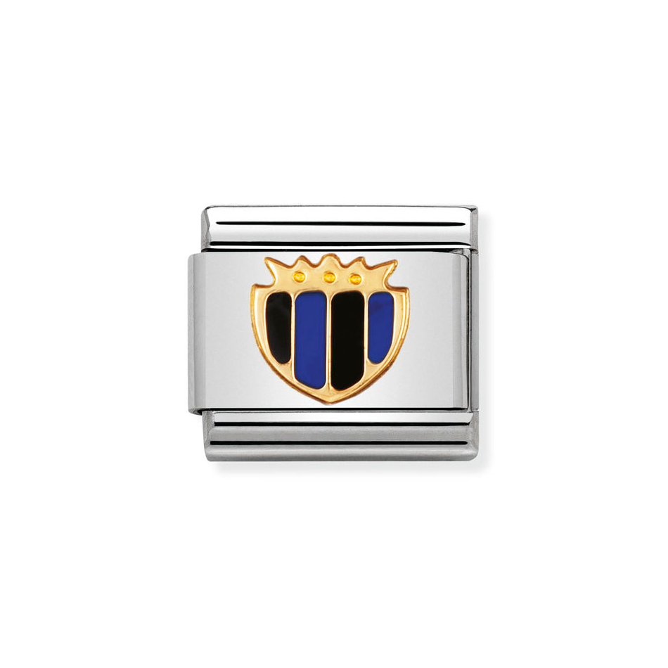 Nomination Classic Link Black & Light Blue Shield Charm in Gold