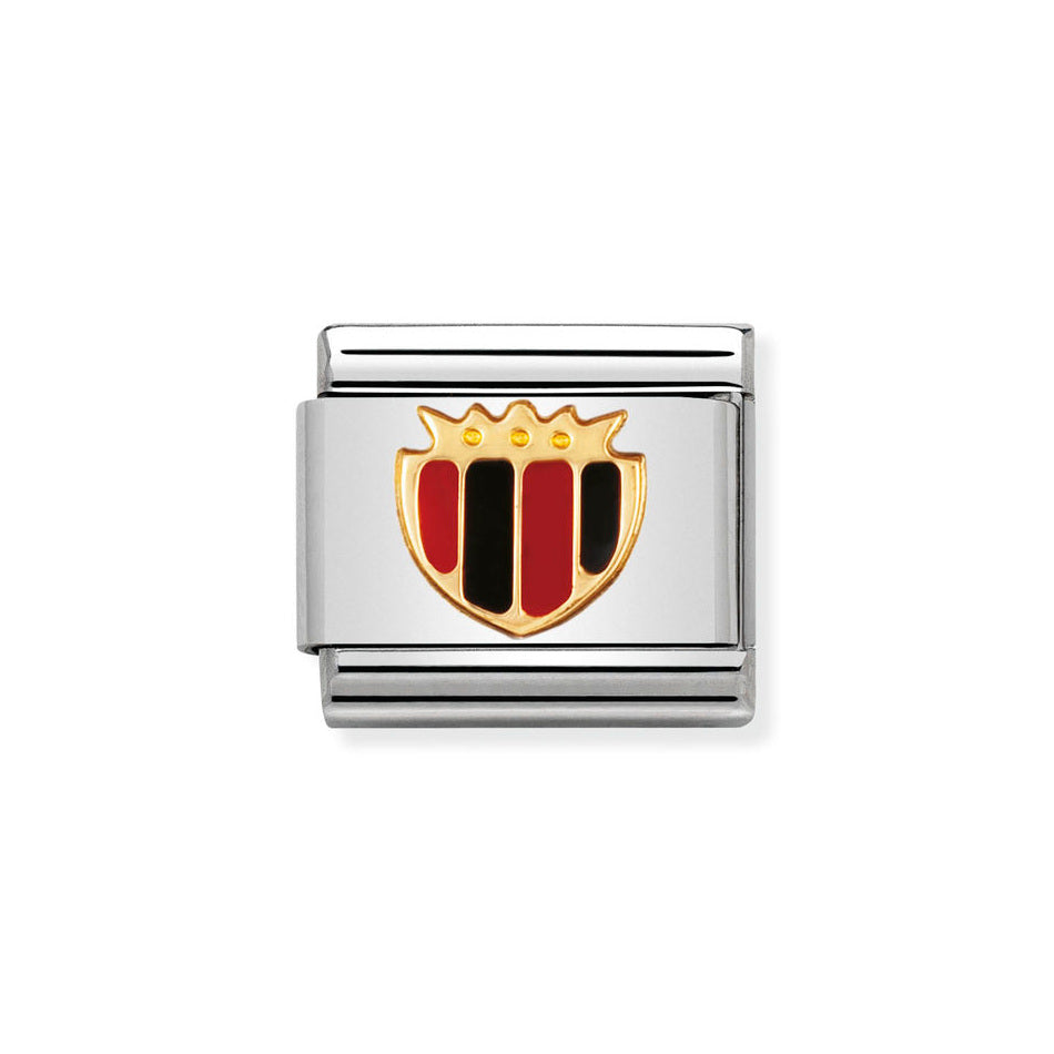 Nomination Classic Link Black & Red Shield Charm in Gold