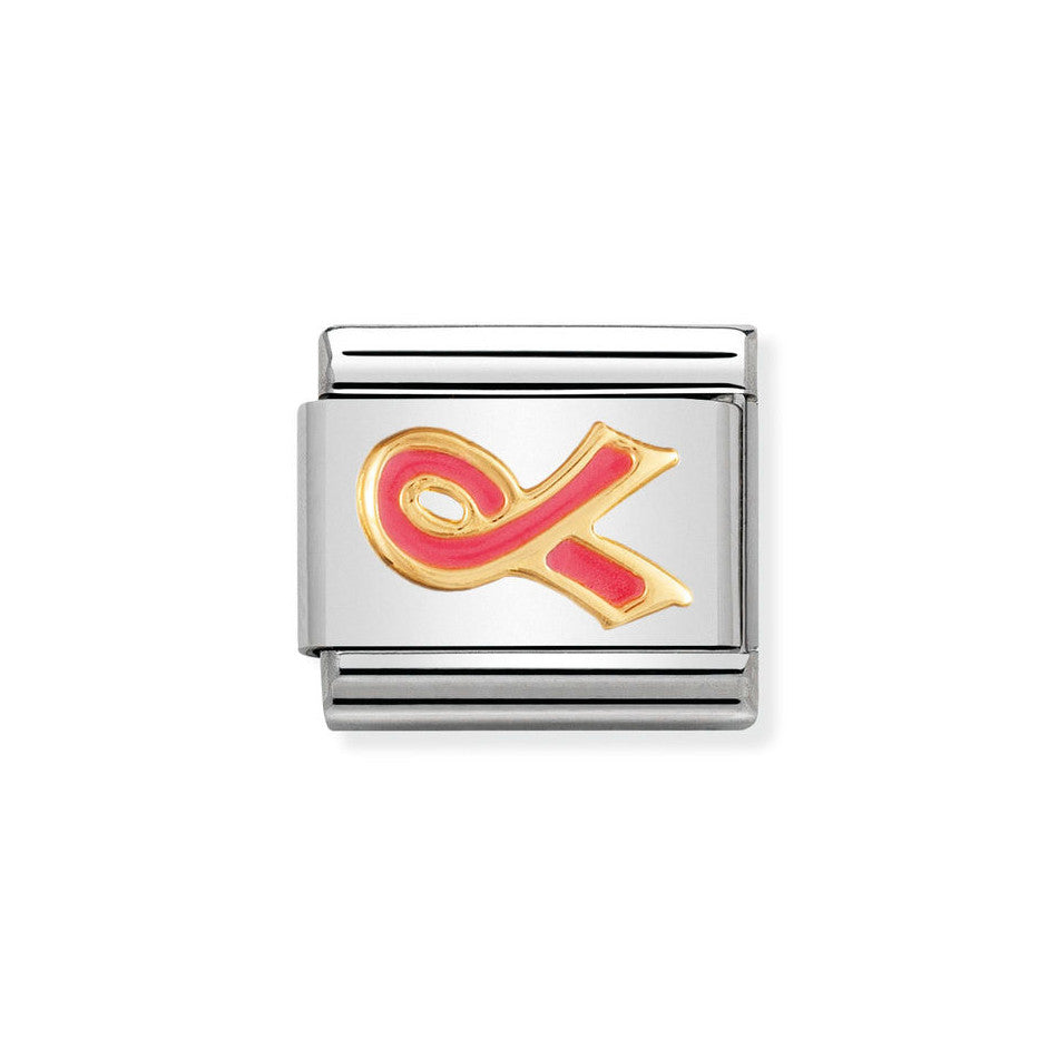 Nomination Classic Link Pink Ribbon Charm in Gold