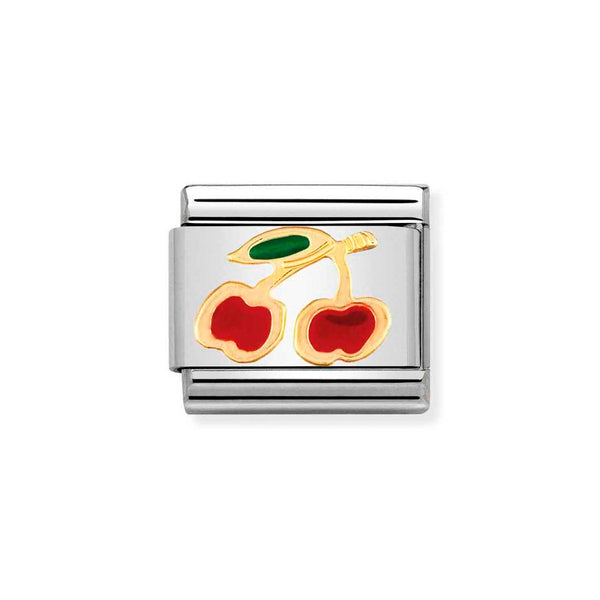 Nomination Classic Link Cherries Charm in Gold and Enamel