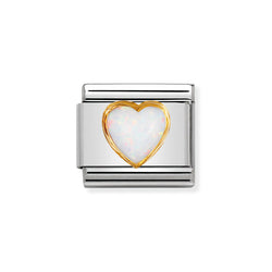 Nomination Classic Link White Opal Stone Heart Charm in Gold