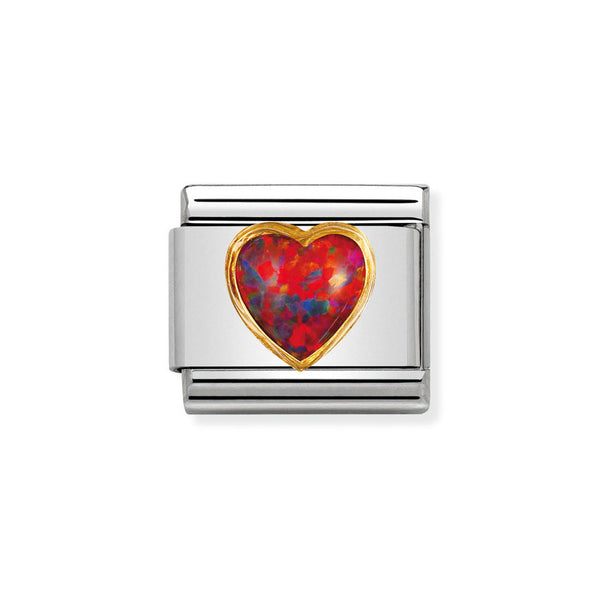Nomination Classic Link Red Opal Stone Heart Charm in Gold
