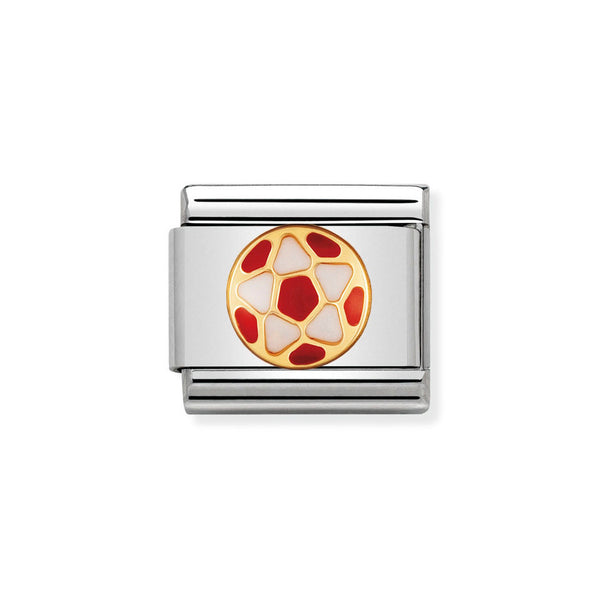 Nomination Classic Link White & Red Football Charm in Gold