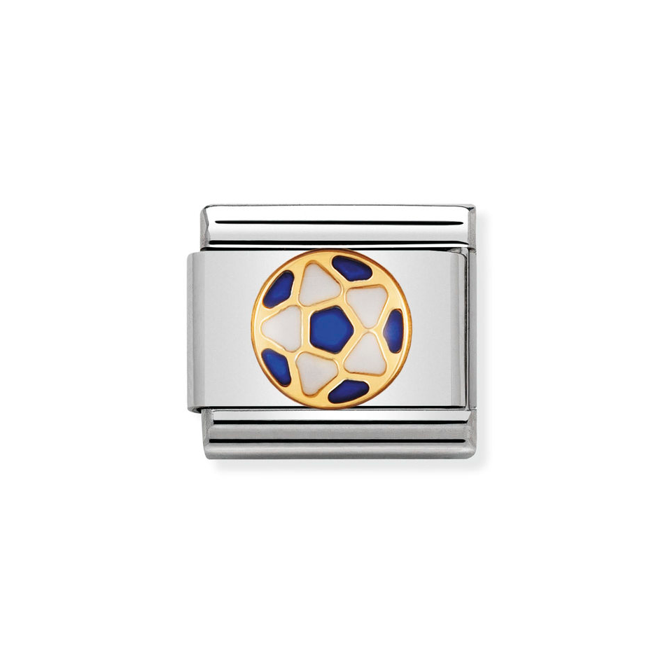 Nomination Classic Link Blue & White Football Charm in Gold