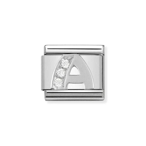 Nomination Classic Link Letter A Charm in Silver with Cubic Zirconia
