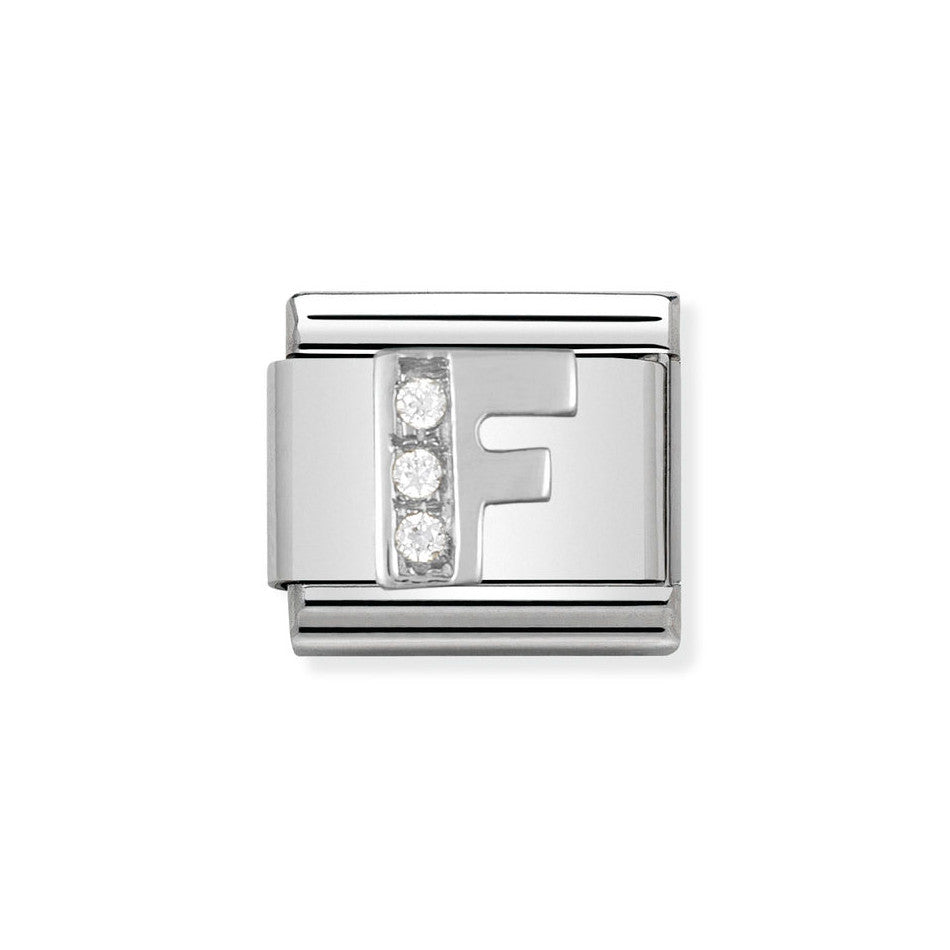 Nomination Classic Link Letter F Charm in Silver with Cubic Zirconia