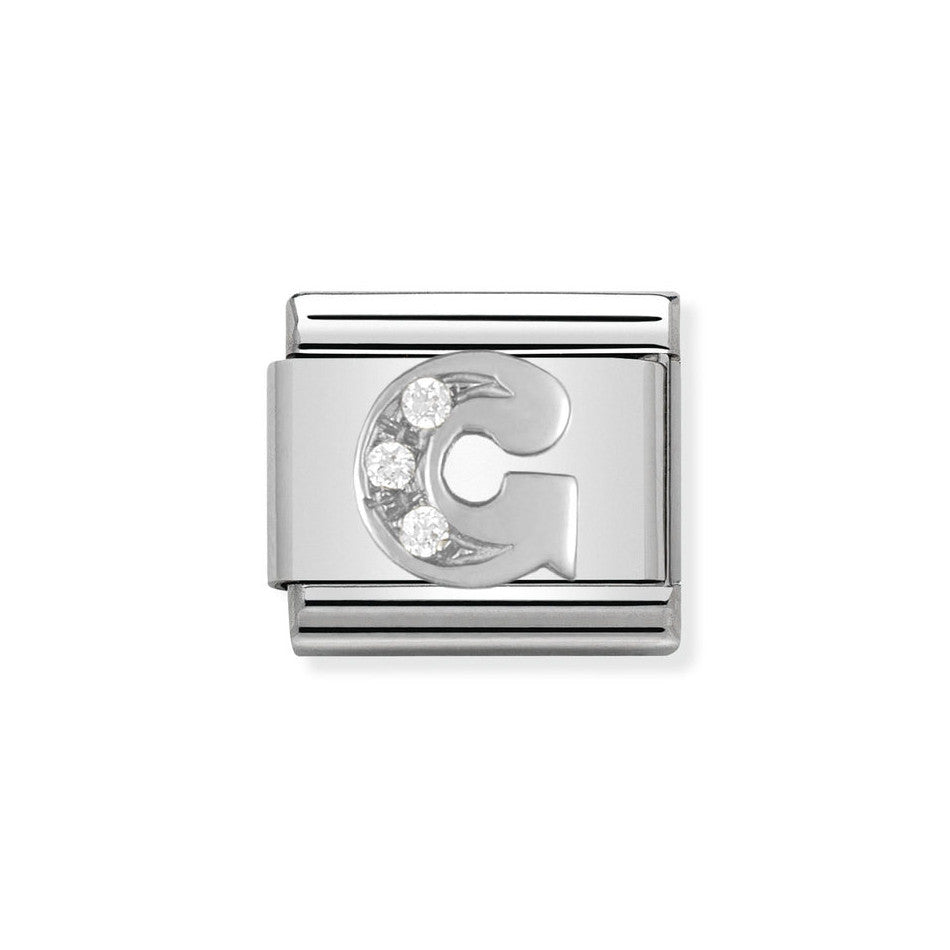 Nomination Classic Link Letter G Charm in Silver with Cubic Zirconia