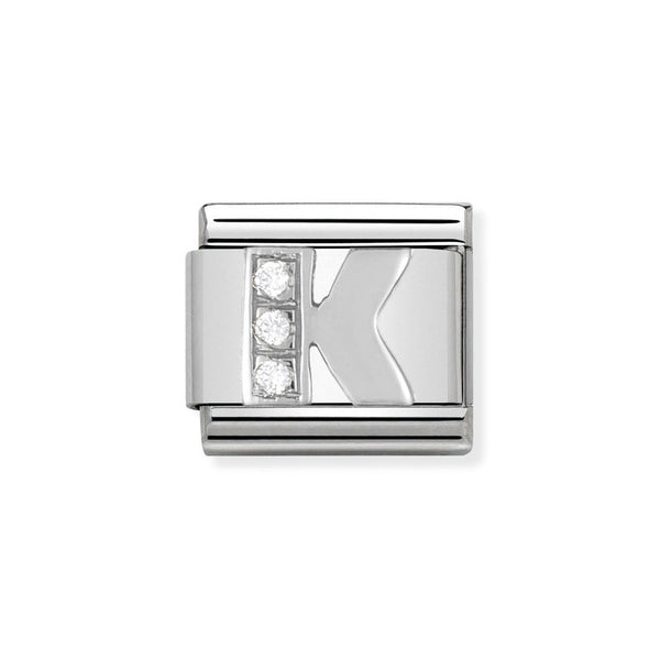 Nomination Classic Link Letter K Charm in Silver with Cubic Zirconia