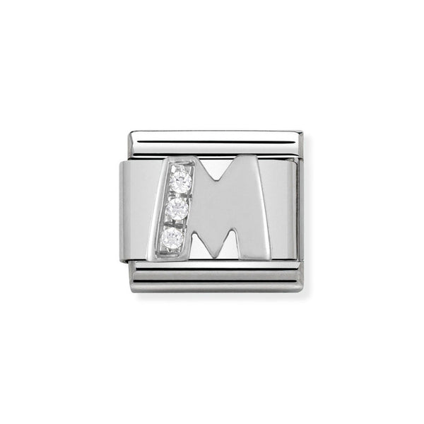 Nomination Classic Link Letter M Charm in Silver with Cubic Zirconia