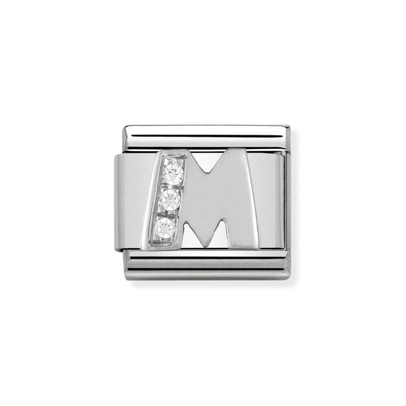 Nomination Classic Link Letter M Charm in Silver with Cubic Zirconia