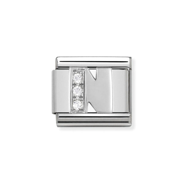 Nomination Classic Link Letter N Charm in Silver with Cubic Zirconia