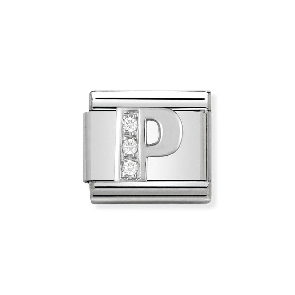 Nomination Classic Link Letter P Charm in Silver with Cubic Zirconia