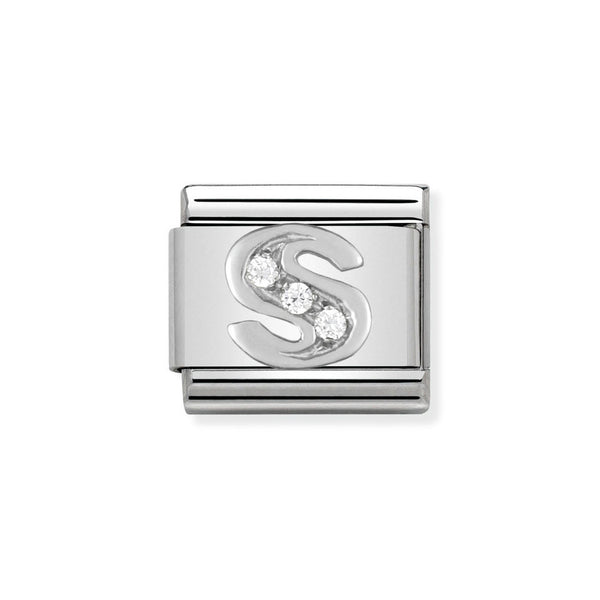Nomination Classic Link Letter S Charm in Silver with Cubic Zirconia