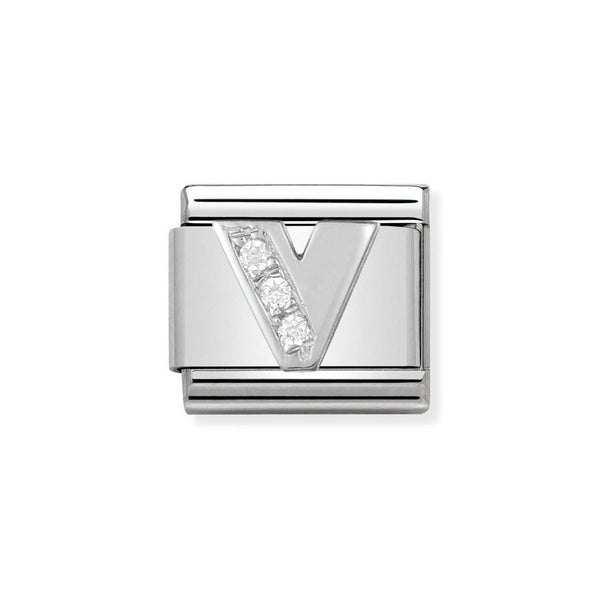 Nomination Classic Link Letter V Charm in Silver with Cubic Zirconia