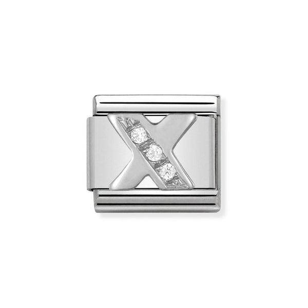 Nomination Classic Link Letter X Charm in Silver with Cubic Zirconia