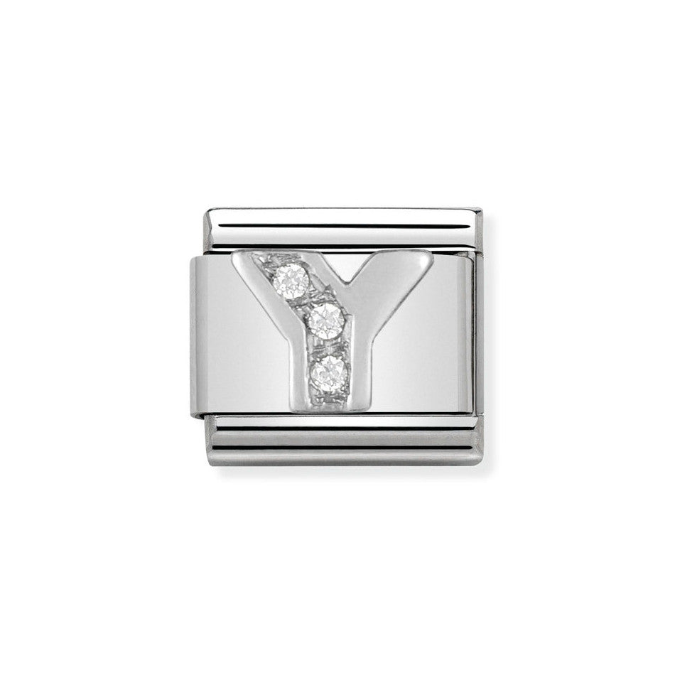 Nomination Classic Link Letter Y Charm in Silver with Cubic Zirconia