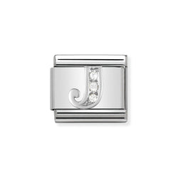 Nomination Classic Link Letter J Charm in Silver with Cubic Zirconia