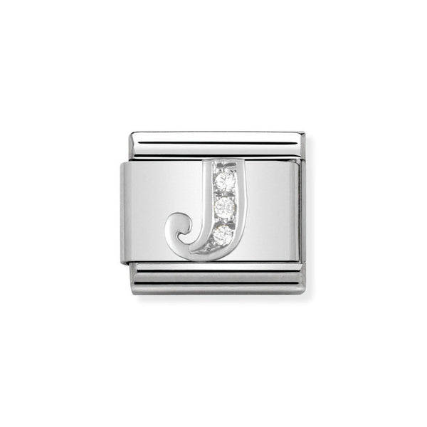 Nomination Classic Link Letter J Charm in Silver with Cubic Zirconia