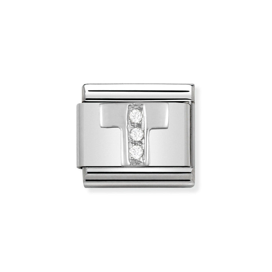 Nomination Classic Link Letter T Charm in Silver with Cubic Zirconia
