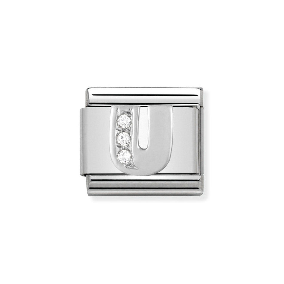 Nomination Classic Link Letter U Charm in Silver with Cubic Zirconia
