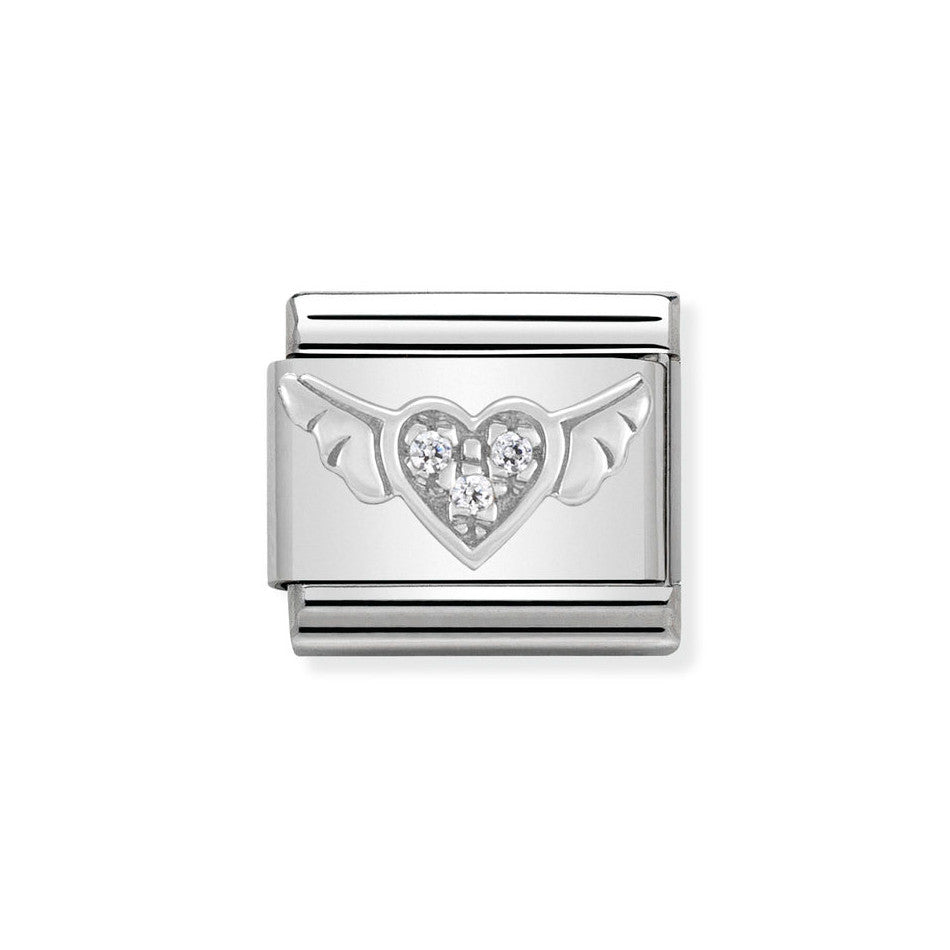 Nomination Classic Link Flying CZ Heart Charm in Silver