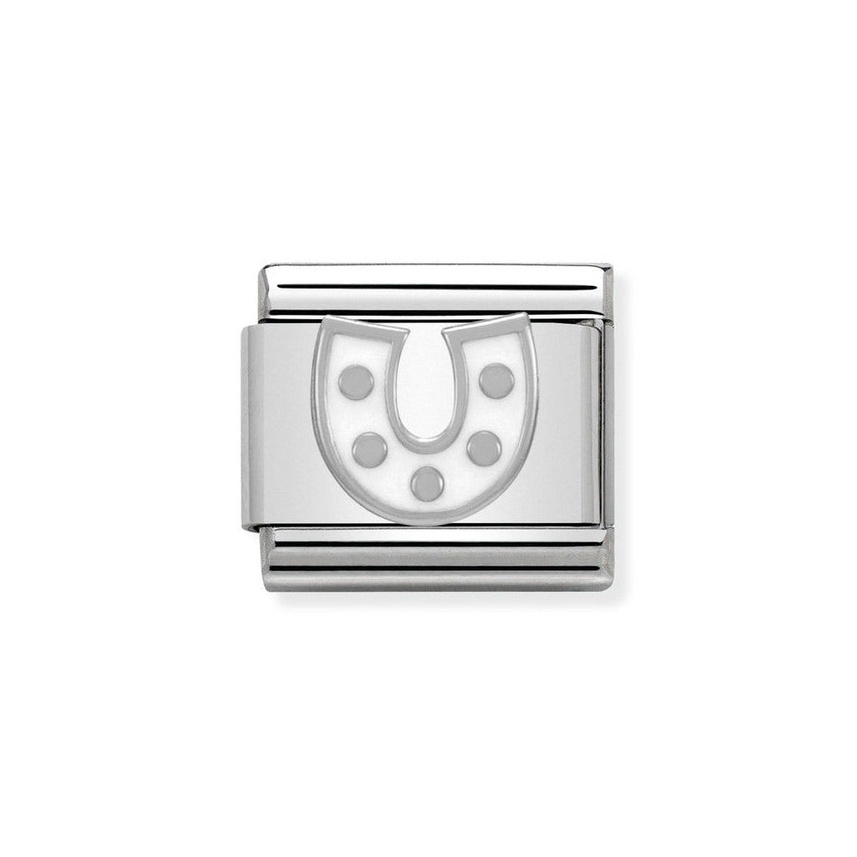 Nomination Classic Link White Horseshoe Charm in Silver
