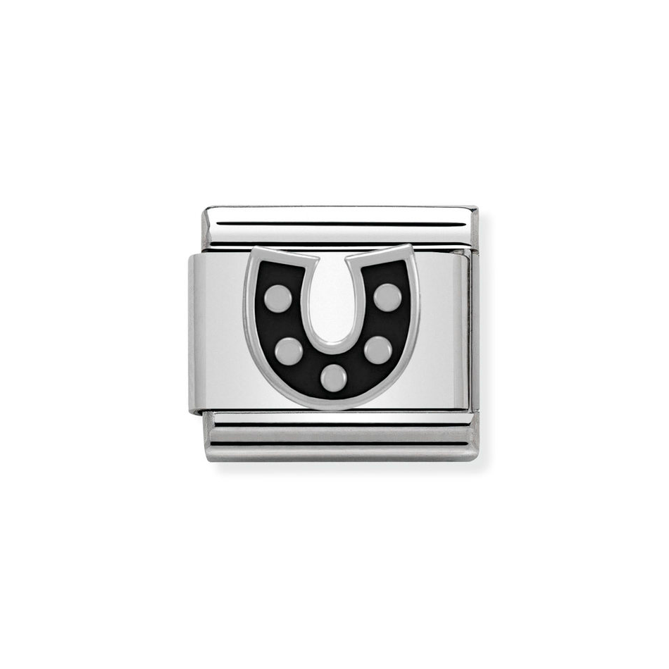 Nomination Classic Link Black Horseshoe Charm in Silver