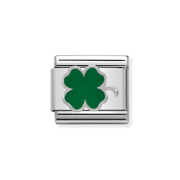 Nomination Classic Link Green Clover Charm in Silver