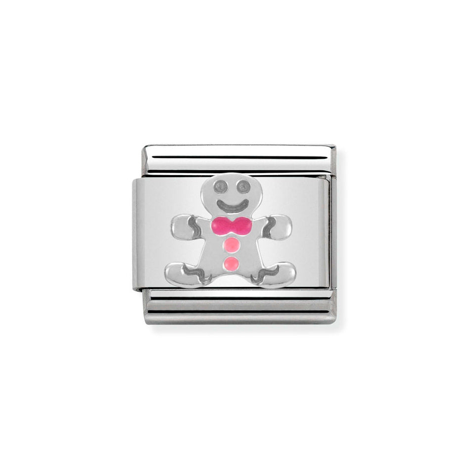 Nomination Classic Link Heart with Gingerbread Man Charm in Silver