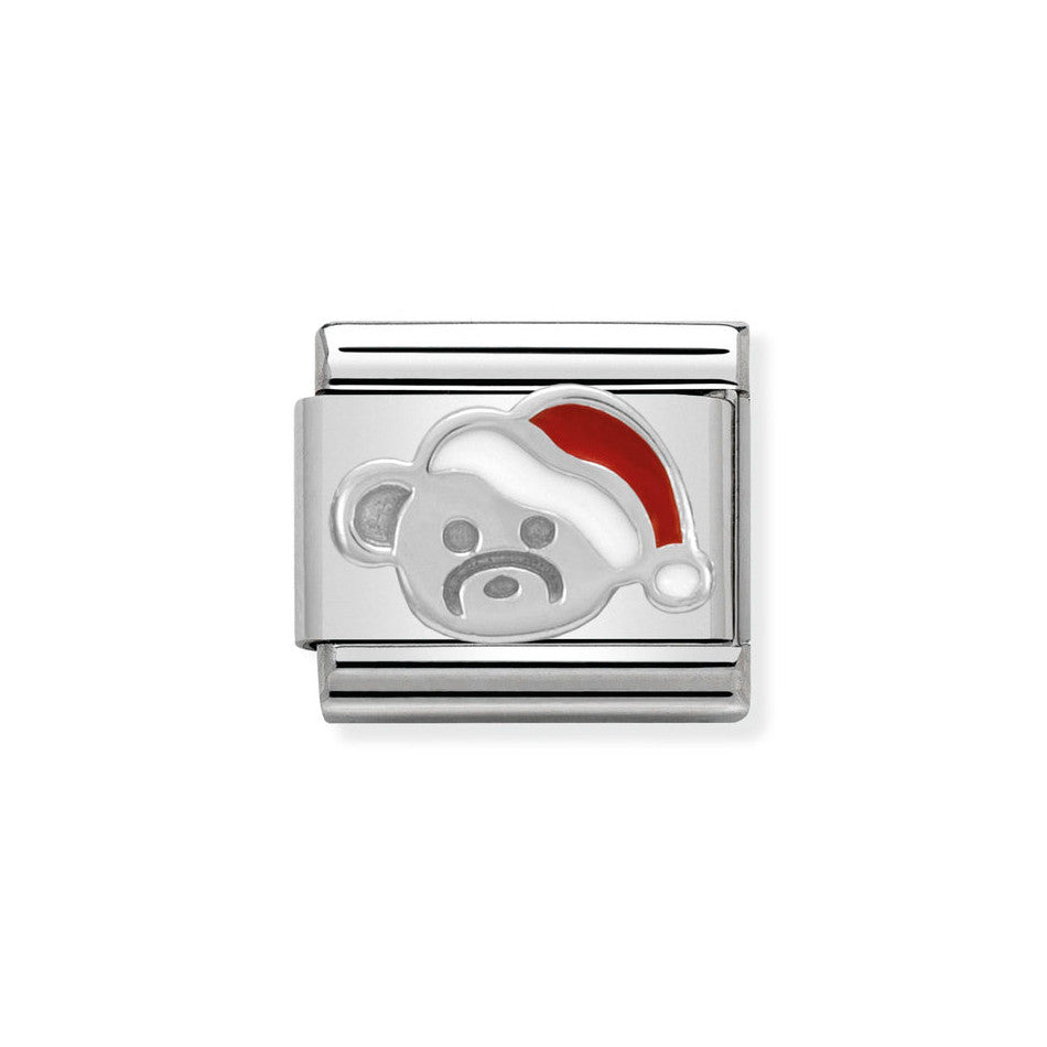 Nomination Classic Link Bear with Santa Hat Charm in Silver
