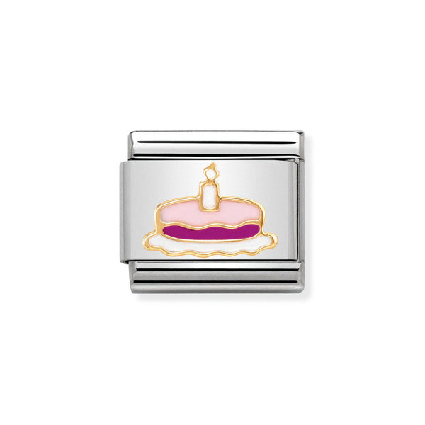 Nomination Classic Link Cake & Candle Charm in Yellow Gold with Enamel