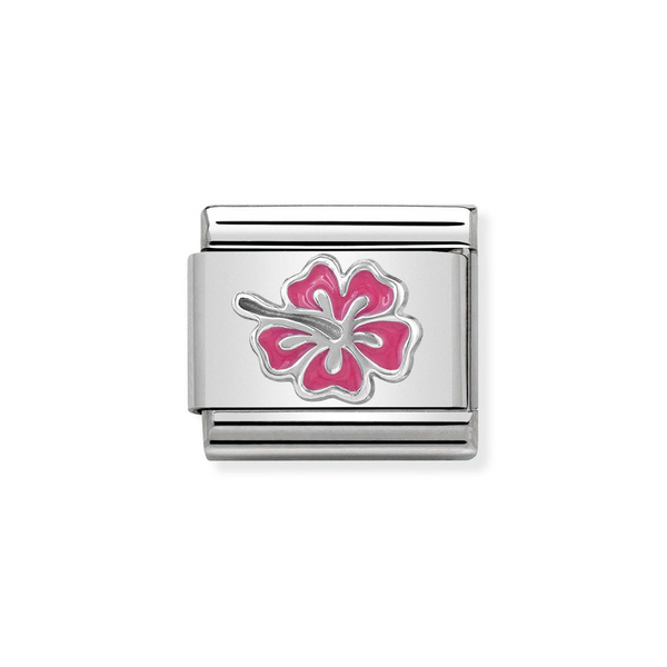 Nomination Classic Link Fuchsia Hibiscus Charm in Silver