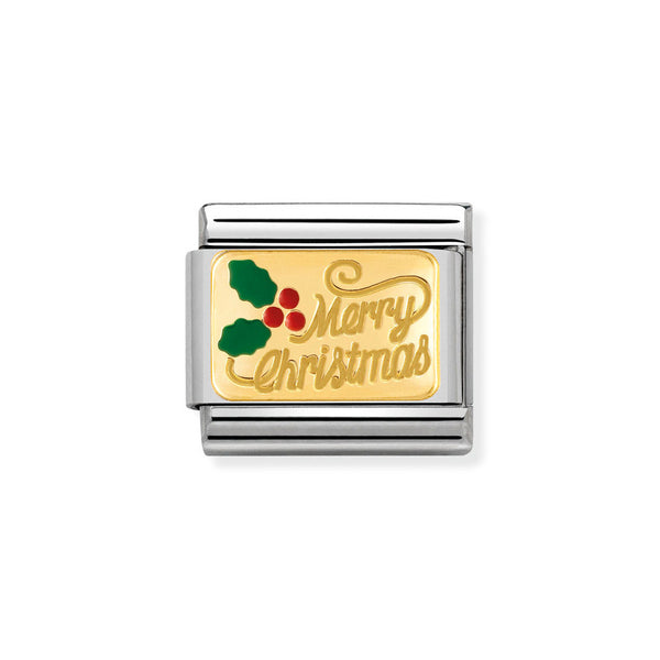 Nomination Classic Link Merry Christmas Charm in Gold