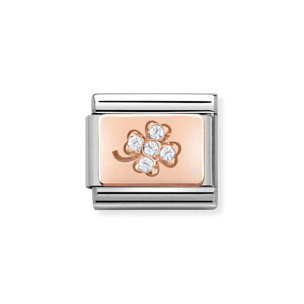 Nomination Classic Link CZ Four Leaf Clover Charm in Rose Gold