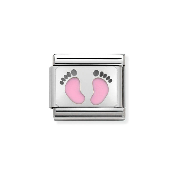 Nomination Classic Link Pink Footprints Charm in Silver