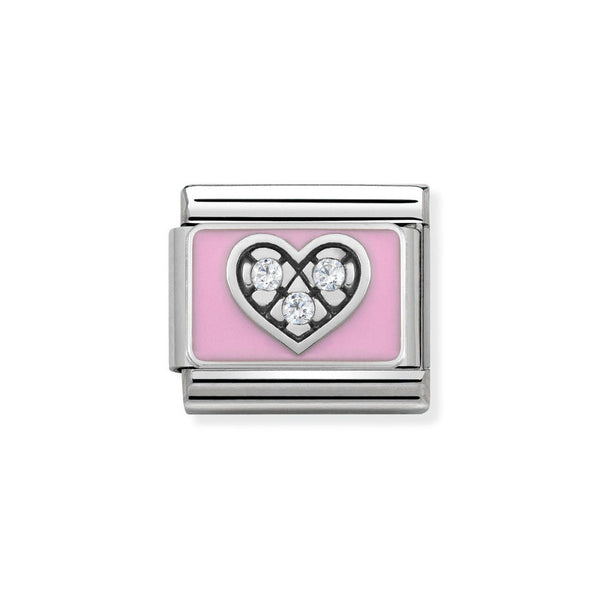 Nomination Classic Link Pink Heart Charm in Silver with Cubic Zirconia