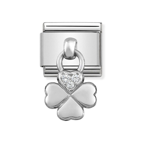 Nomination Classic Link Pendant CZ  Four Leaf Clover Charm in Silver