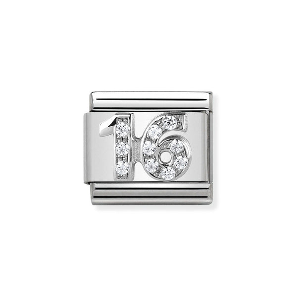 Nomination Classic Link Number 16 Charm in Silver with Cubic Zirconia