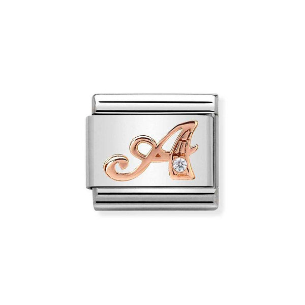 Nomination Classic Link Letter A Charm in Rose Gold with Cubic Zirconia