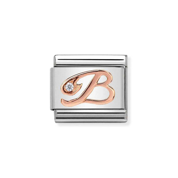 Nomination Classic Link Letter B Charm in Rose Gold with Cubic Zirconia