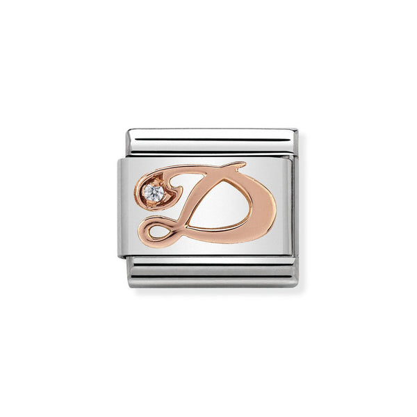 Nomination Classic Link Letter D Charm in Rose Gold with Cubic Zirconia