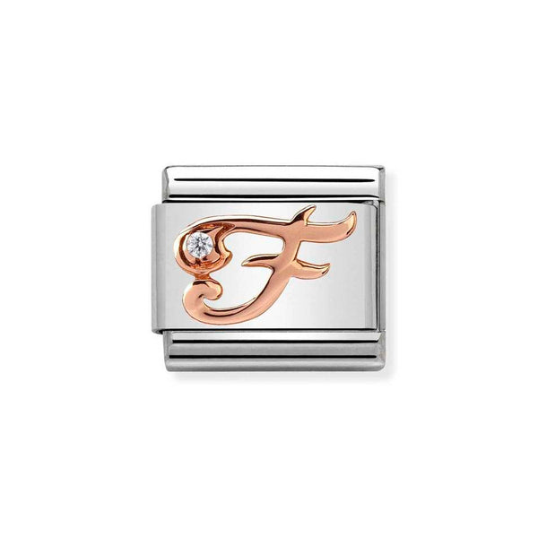 Nomination Classic Link Letter F Charm in Rose Gold with Cubic Zirconia