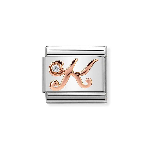 Nomination Classic Link Letter K Charm in Rose Gold with Cubic Zirconia