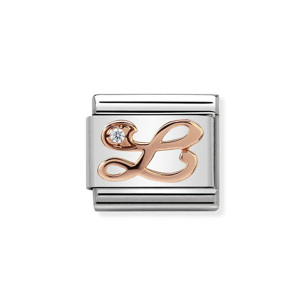 Nomination Classic Link Letter L Charm in Rose Gold with Cubic Zirconia