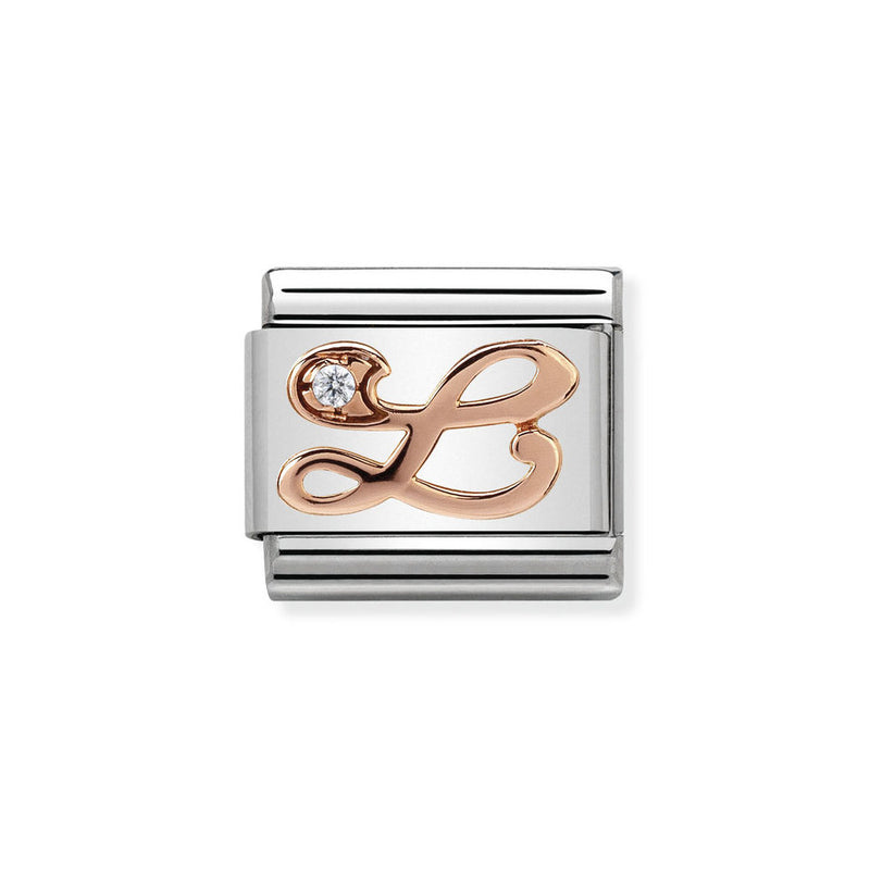 Nomination Classic Link Letter L Charm in Rose Gold with Cubic Zirconia